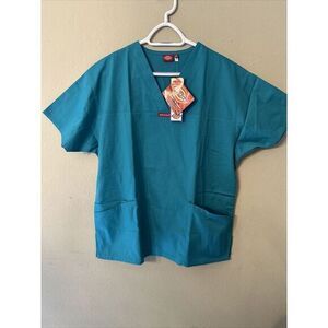 New Women's Scrubs DICKIES Teal  SCRUB TOP shirt 2 Multi pocket‎ Sz Medium